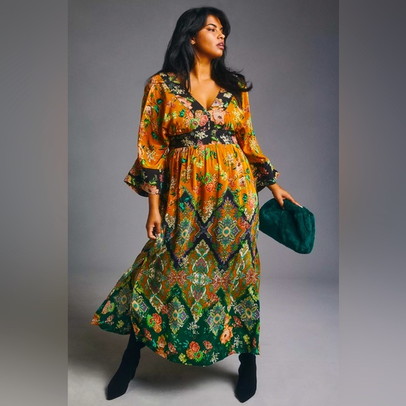 Anthropologie Printed V-Neck Maxi Dress - Picture 2 of 16